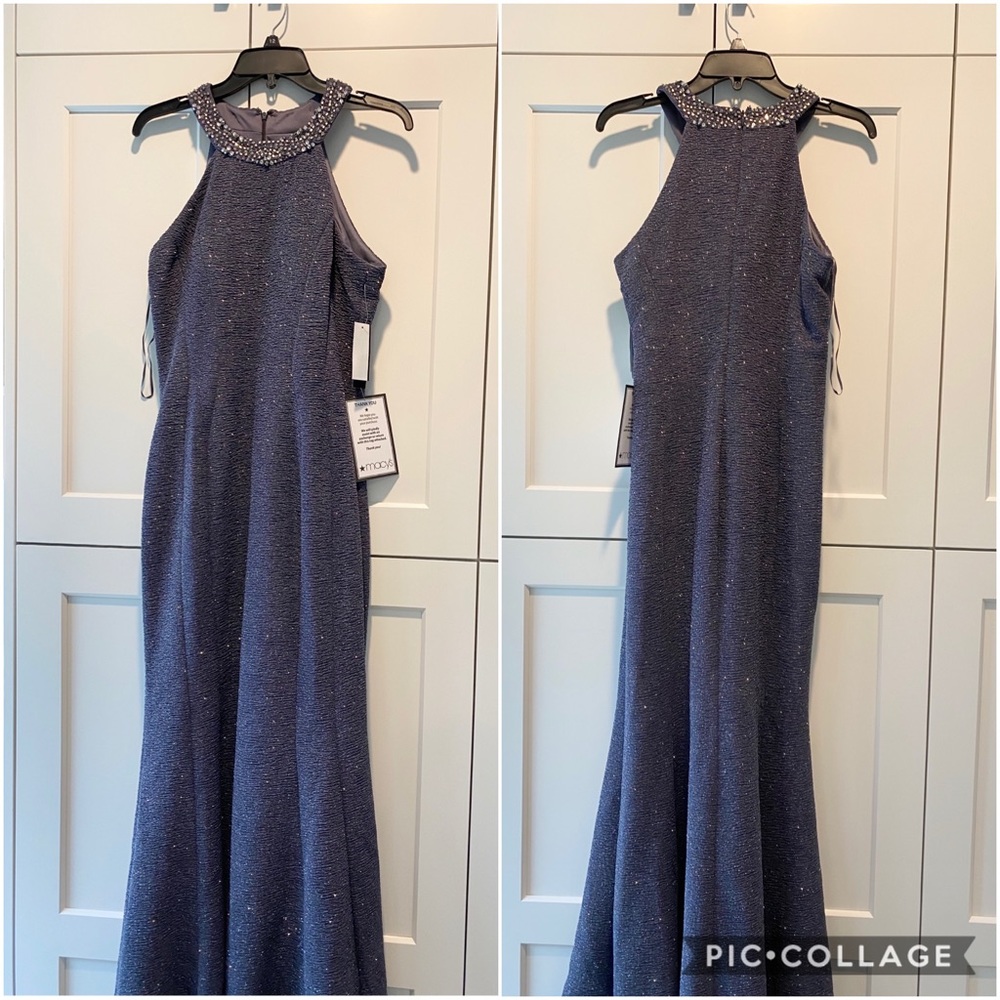 Evening gown. Halter style floor length dress.